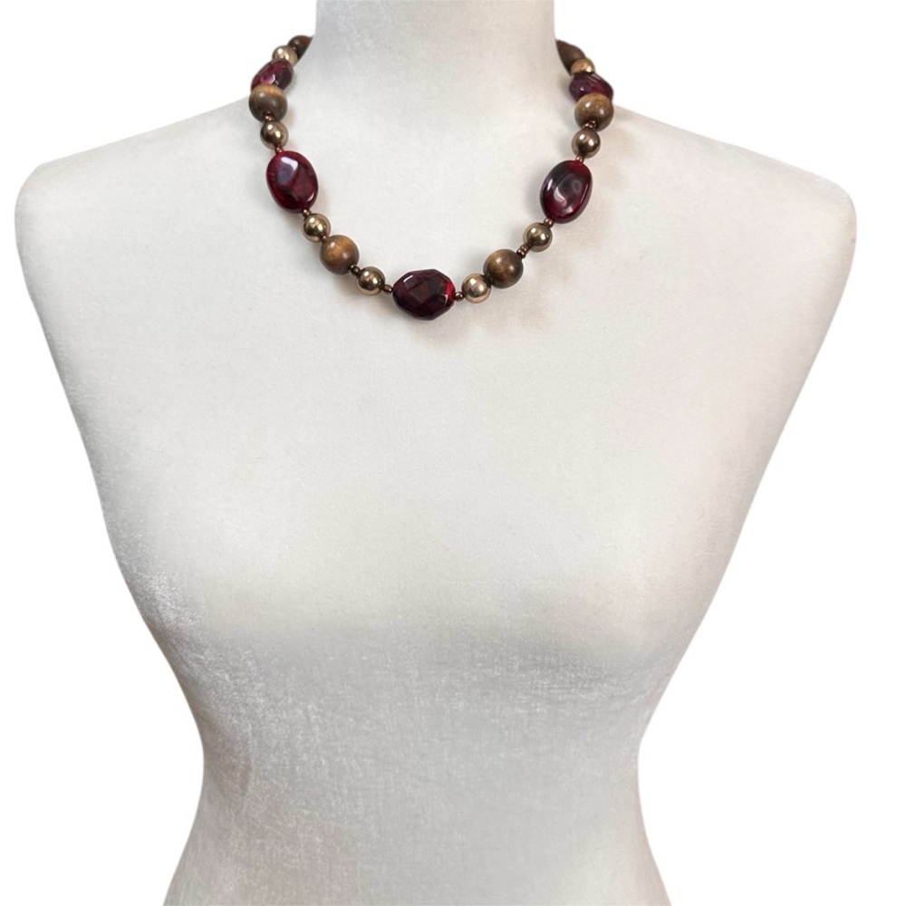Vintage Beaded Necklace in Rich Brown and Deep Red